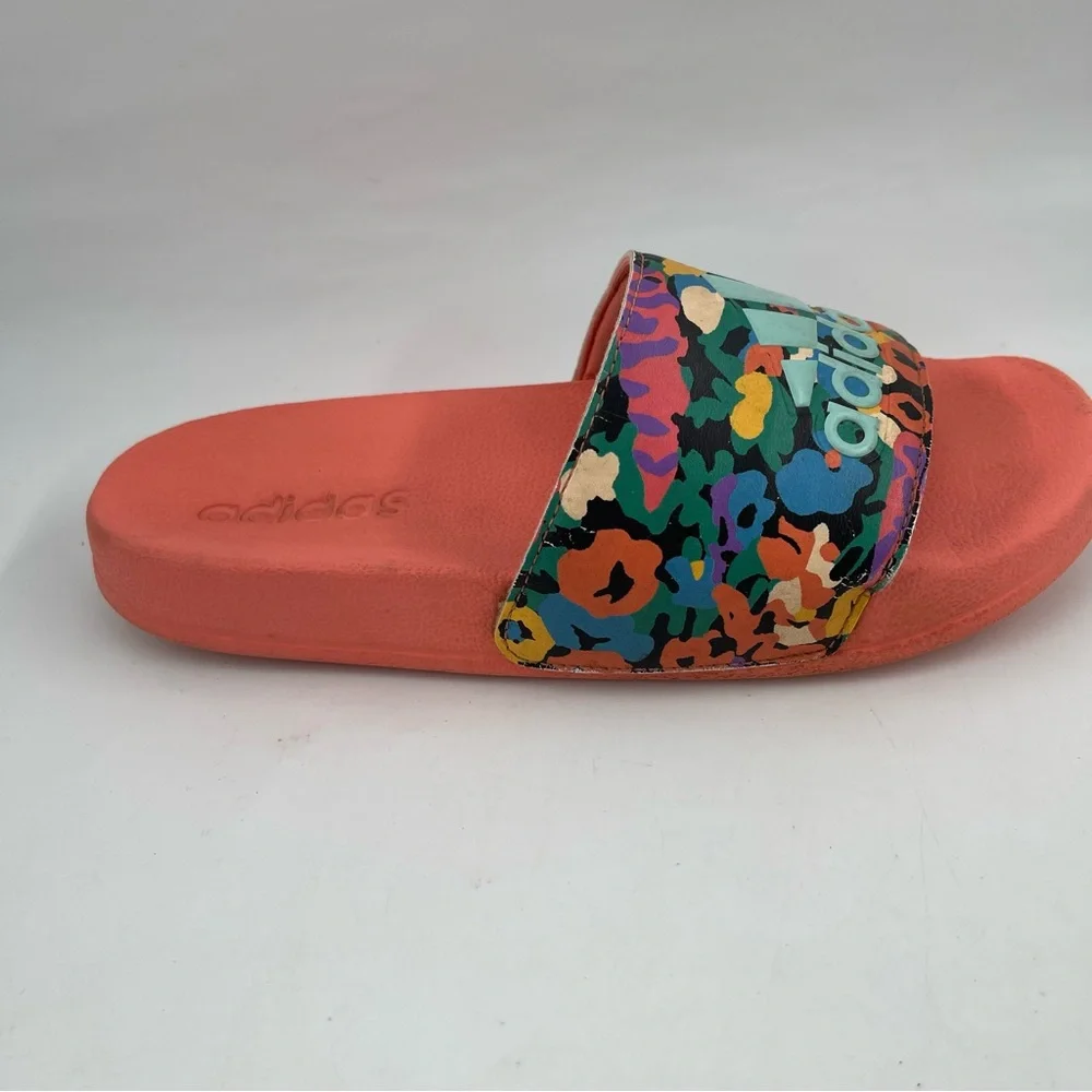 Adidas Kids Adilette Orange & Floral - SZ 3Y - Shower/Pool Slip-On Slide Sandal